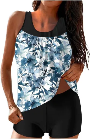 Tankini Swimsuits for Women Vintage Floral Print Tummy Control Two Piece Bathing Suits Swim Tank Tops Swimwear 2025
