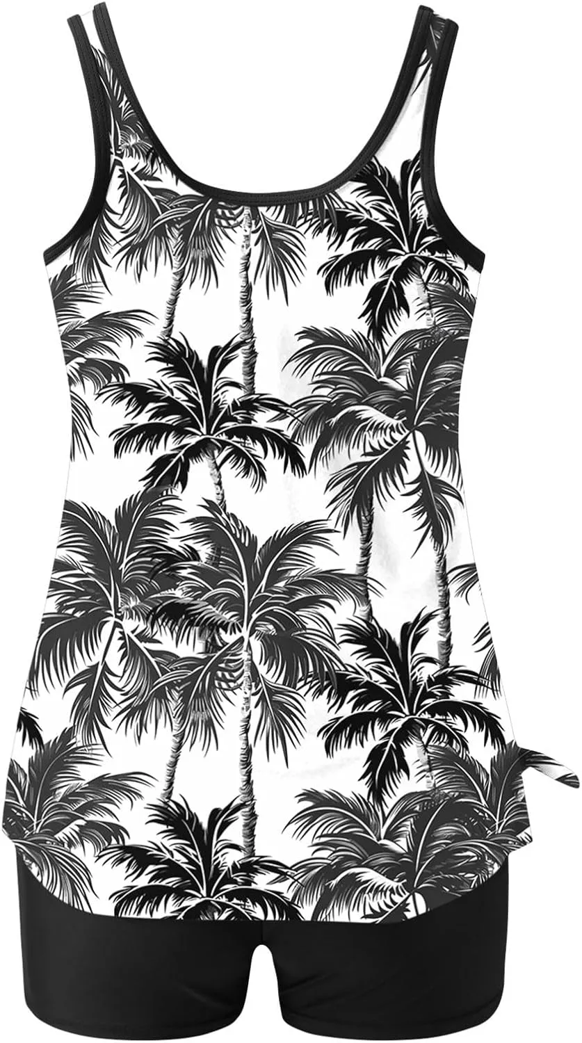 Tankini Swimsuits for Women Vintage Floral Print Tummy Control Two Piece Bathing Suits Swim Tank Tops Swimwear 2025