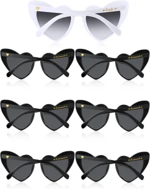 TOODOO 7 Pairs Bachelorette Party Heart Shaped Sunglasses Vintage Glasses Bridesmaid Bride Proposal Gifts for Women Girls