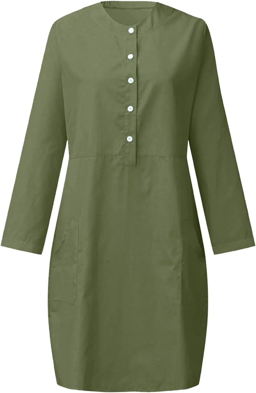 Tshirt Dress Women Half Button Down Linen Shirt Dresses with Pockets Round Neck 2025 Oversized Midi Shift Dress