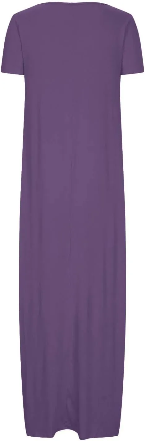 Tshirt Dresses for Women Casual Scoop Neck Short Sleeve Maxi Dress Summer Loose Plain Vacation Long Tee Shirts Dress