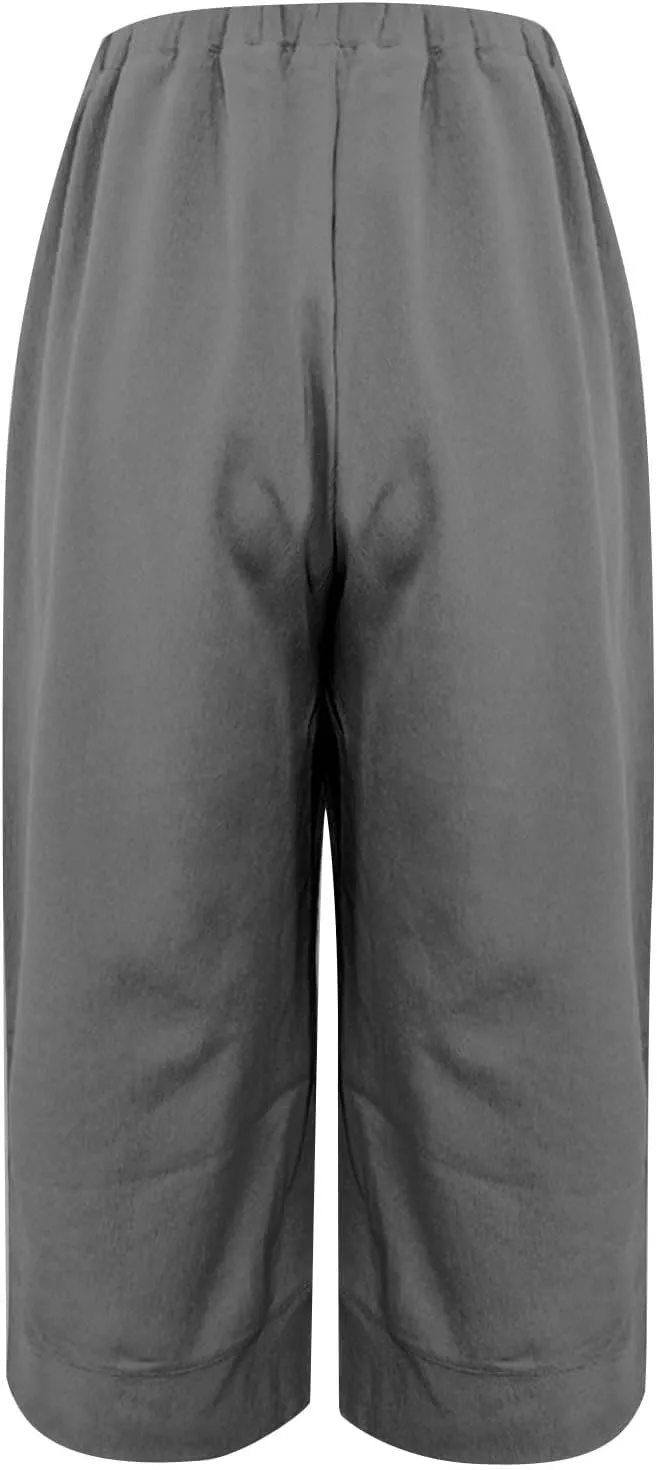 TUNUSKAT Womens Plus Size Linen Capri Pants Summer Lounge Cotton Wide Leg Capris Ladies High Waisted Boho Beach Crop Trousers