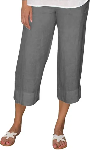 TUNUSKAT Womens Plus Size Linen Capri Pants Summer Lounge Cotton Wide Leg Capris Ladies High Waisted Boho Beach Crop Trousers