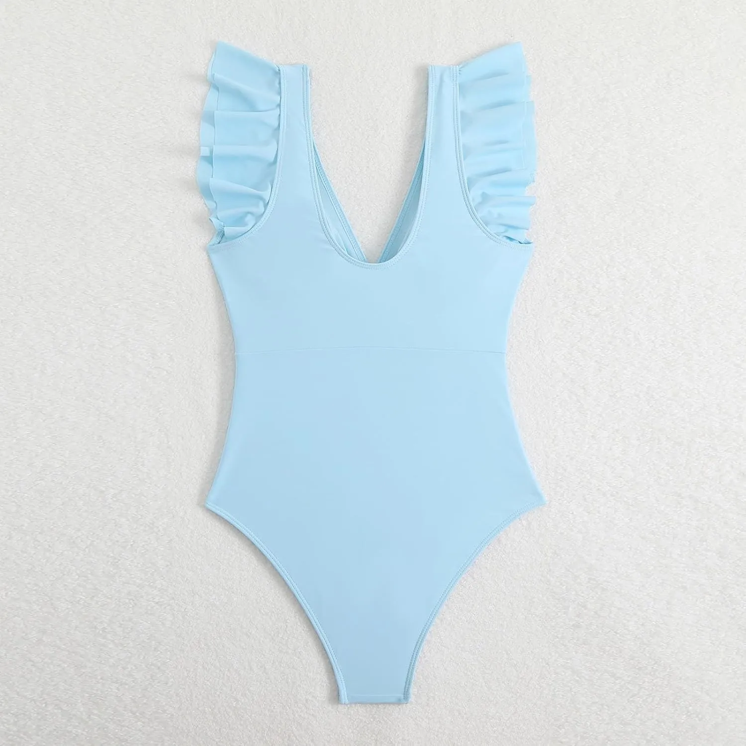 TUQIDEWU Swimsuits for Women 2025 Bathing Suit for Women Tummy Control Sexy V Neck Backless Mesh Ruffled One Piece Swimsuits