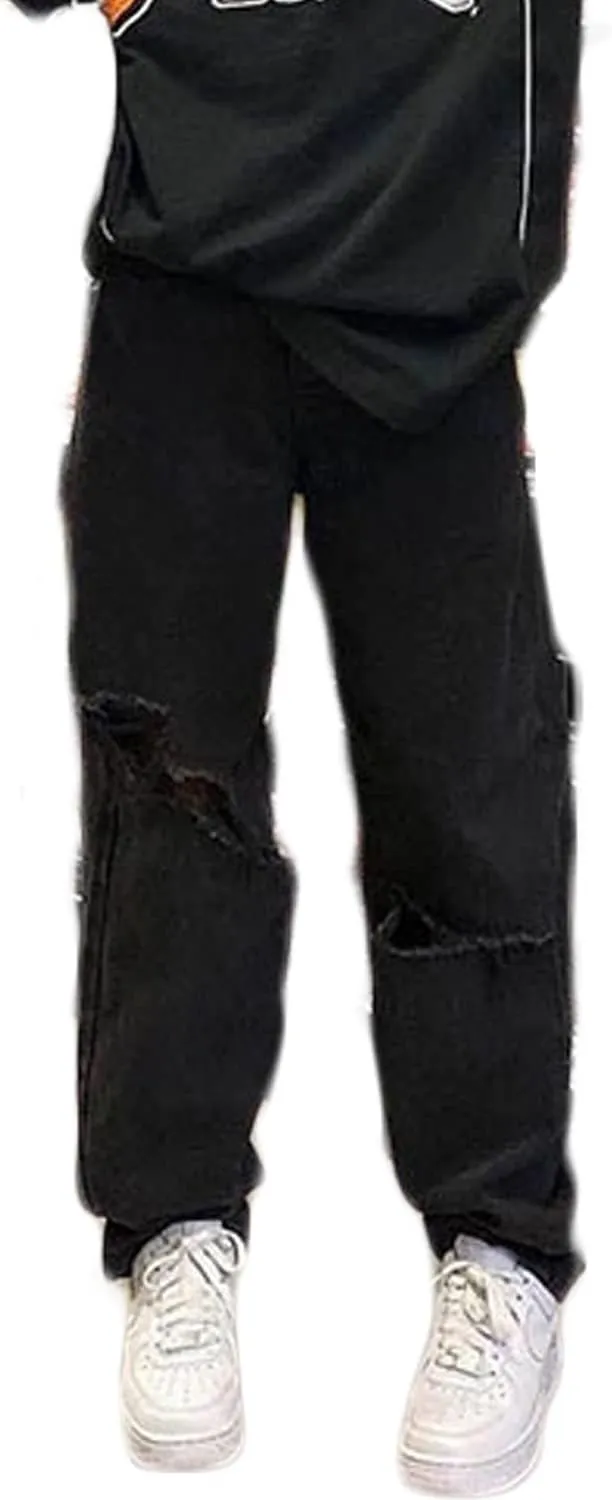 Viatabuna High Waisted Baggy Ripped Jeans for Teen Girls Women Straight Leg Fashion Distressed Boyfriend Denim Pants