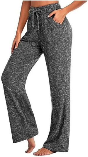 Wide Leg Yoga Pants for Women High Waist Comfy Pajama Pants with Pockets Casual Solid Lounge Drawstring Sweatpants