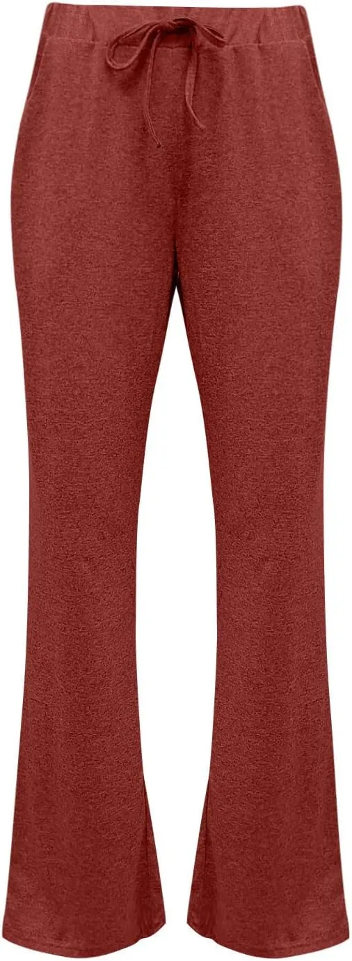 Wide Leg Yoga Pants for Women High Waist Comfy Pajama Pants with Pockets Casual Solid Lounge Drawstring Sweatpants
