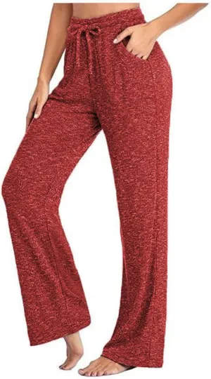 Wide Leg Yoga Pants for Women High Waist Comfy Pajama Pants with Pockets Casual Solid Lounge Drawstring Sweatpants