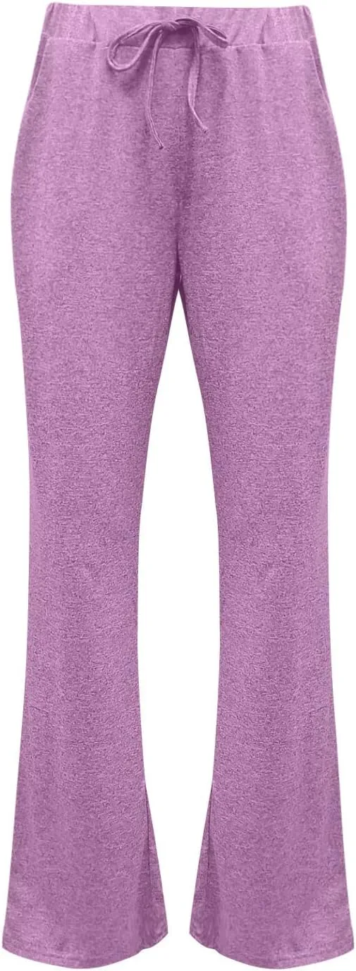 Wide Leg Yoga Pants for Women High Waist Comfy Pajama Pants with Pockets Casual Solid Lounge Drawstring Sweatpants