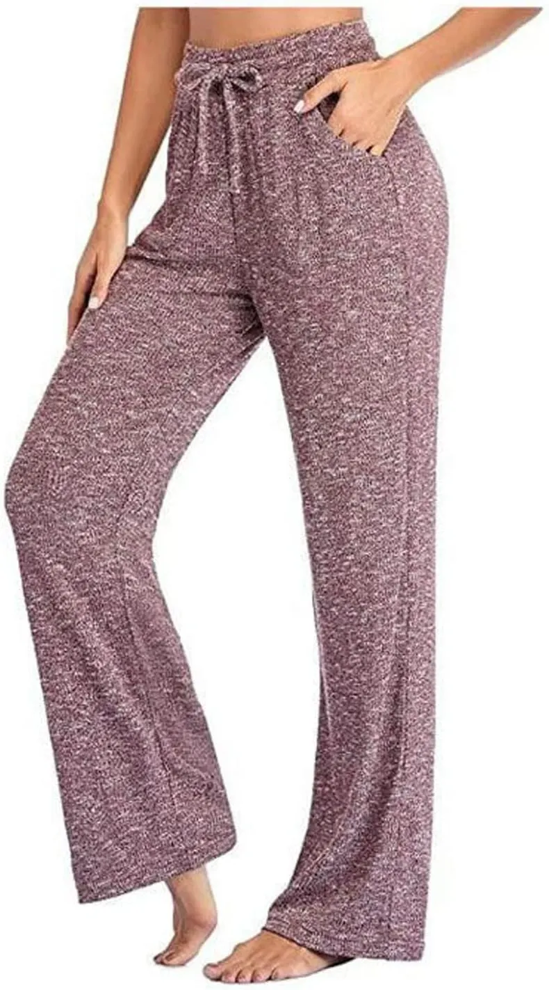 Wide Leg Yoga Pants for Women High Waist Comfy Pajama Pants with Pockets Casual Solid Lounge Drawstring Sweatpants