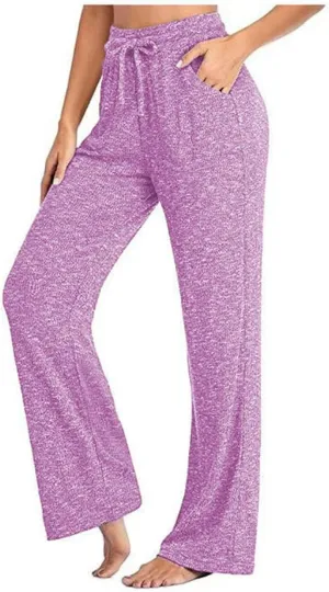 Wide Leg Yoga Pants for Women High Waist Comfy Pajama Pants with Pockets Casual Solid Lounge Drawstring Sweatpants
