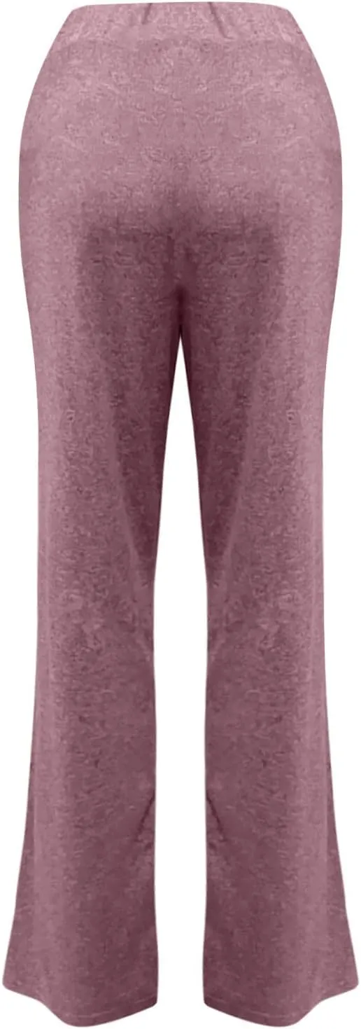 Wide Leg Yoga Pants for Women High Waist Comfy Pajama Pants with Pockets Casual Solid Lounge Drawstring Sweatpants