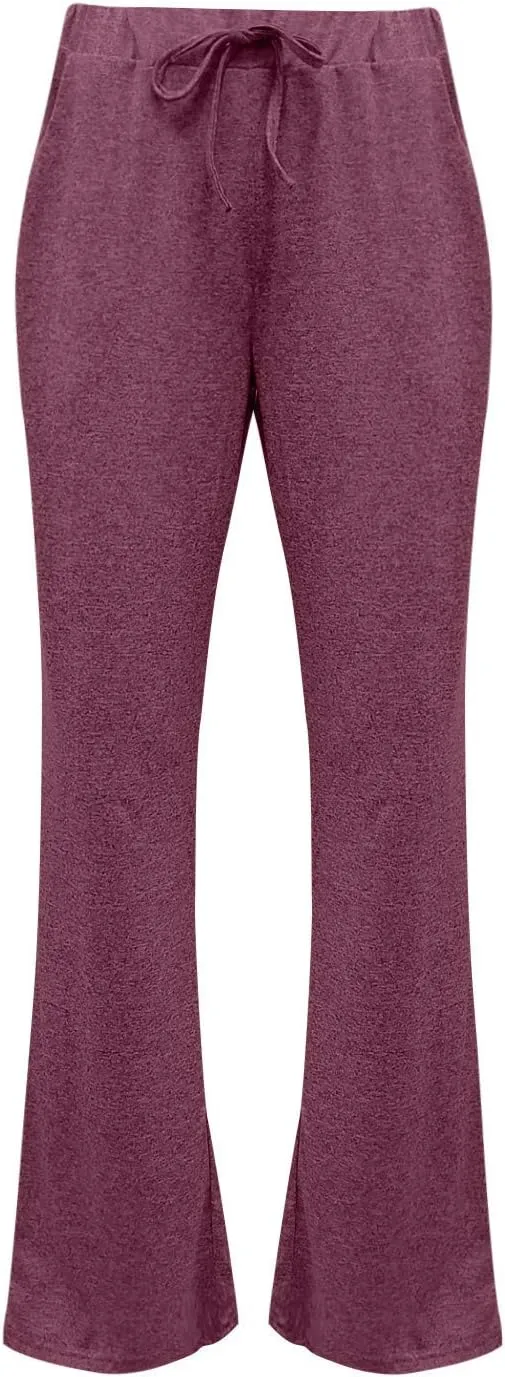 Wide Leg Yoga Pants for Women High Waist Comfy Pajama Pants with Pockets Casual Solid Lounge Drawstring Sweatpants