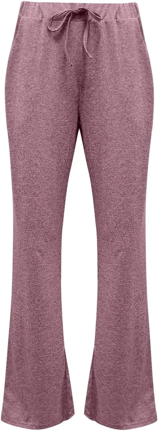 Wide Leg Yoga Pants for Women High Waist Comfy Pajama Pants with Pockets Casual Solid Lounge Drawstring Sweatpants