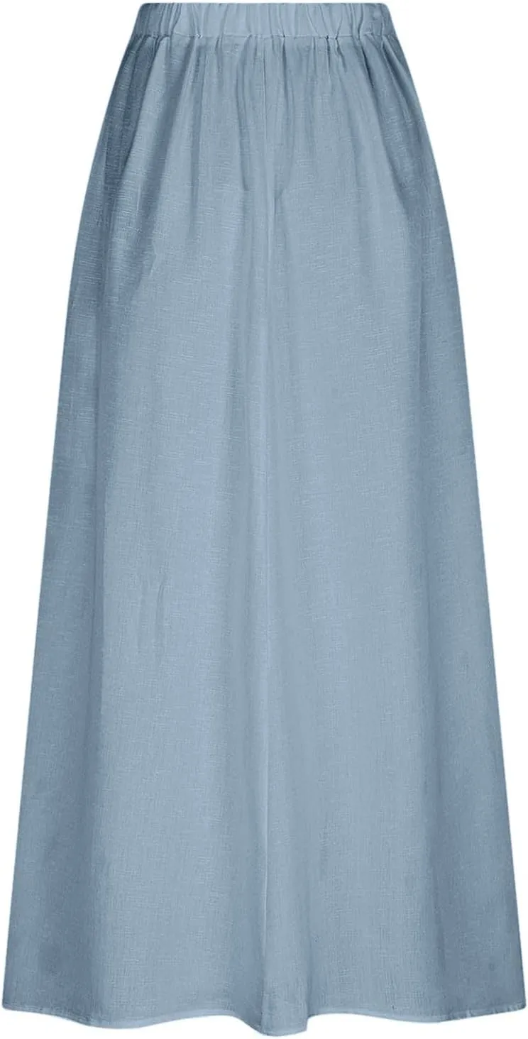 Women Casual Skirts with Pockets Plus Size Maxi Skirts High Waist Pleated Skirt Long A Line Skirts Flowy Travel