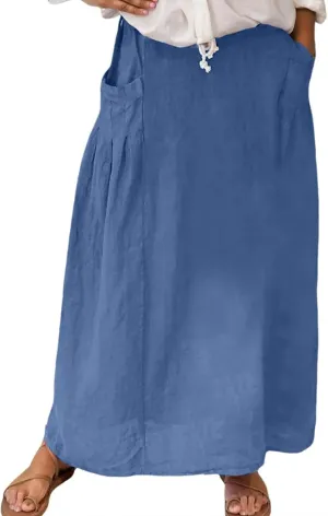 Women Casual Skirts with Pockets Plus Size Maxi Skirts High Waist Pleated Skirt Long A Line Skirts Flowy Travel
