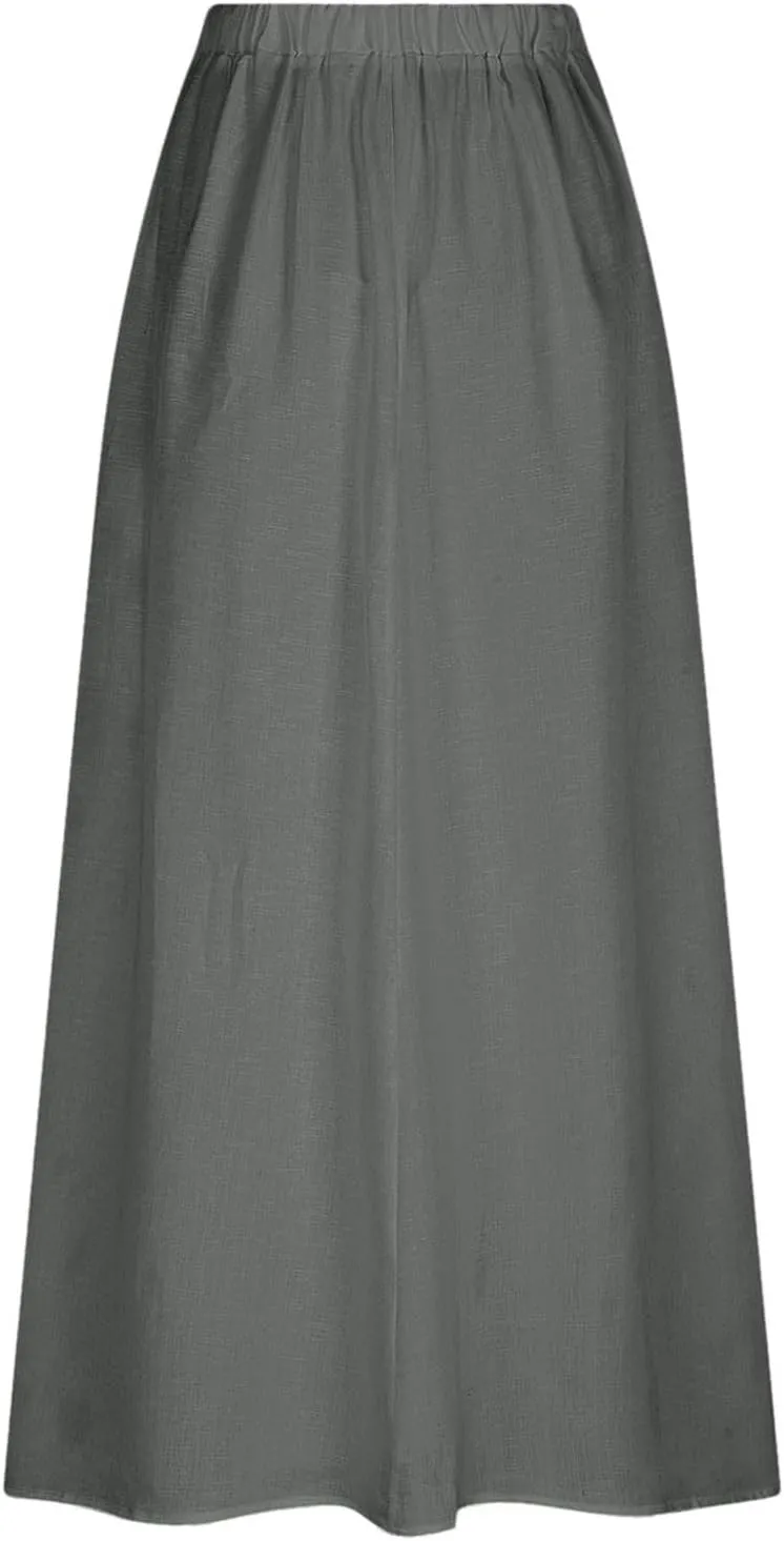 Women Casual Skirts with Pockets Plus Size Maxi Skirts High Waist Pleated Skirt Long A Line Skirts Flowy Travel