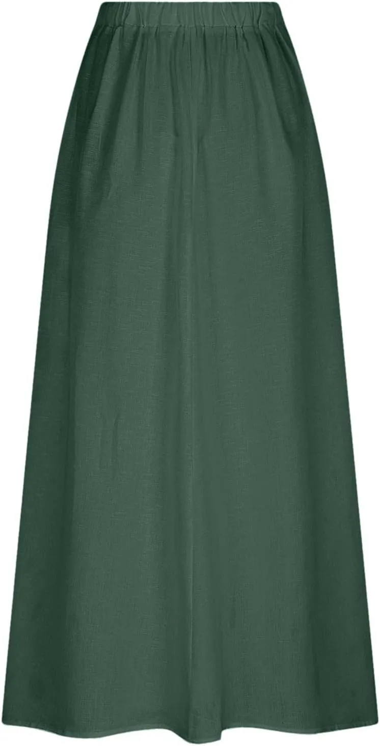 Women Casual Skirts with Pockets Plus Size Maxi Skirts High Waist Pleated Skirt Long A Line Skirts Flowy Travel