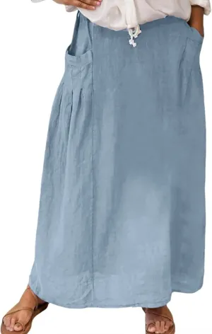 Women Casual Skirts with Pockets Plus Size Maxi Skirts High Waist Pleated Skirt Long A Line Skirts Flowy Travel