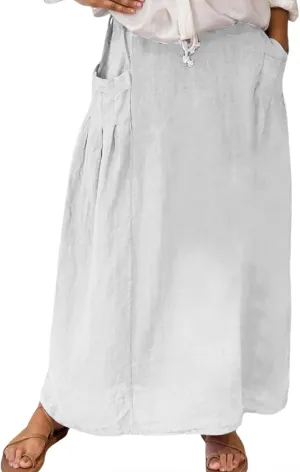 Women Casual Skirts with Pockets Plus Size Maxi Skirts High Waist Pleated Skirt Long A Line Skirts Flowy Travel