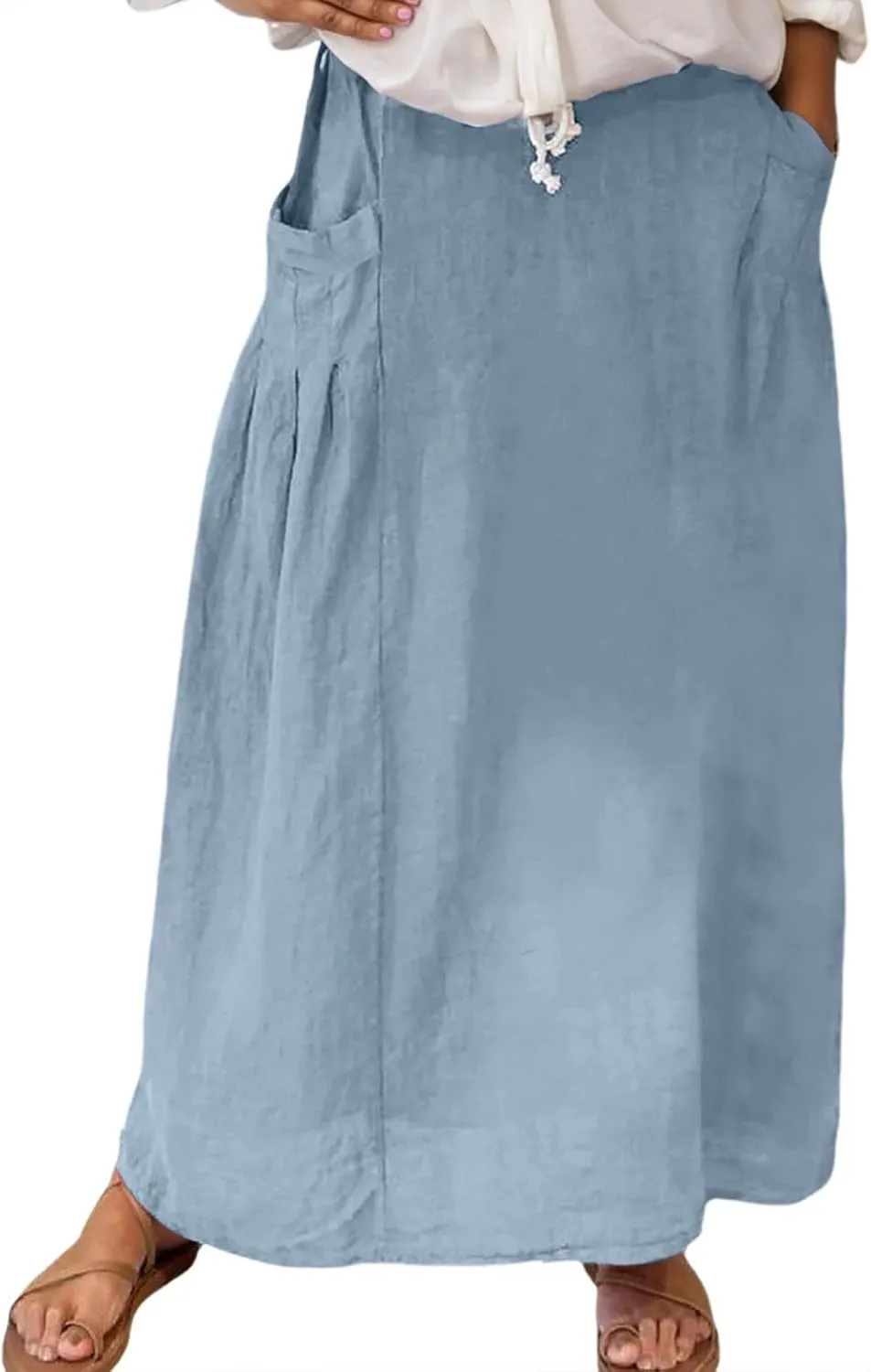 Women Casual Skirts with Pockets Plus Size Maxi Skirts High Waist Pleated Skirt Long A Line Skirts Flowy Travel