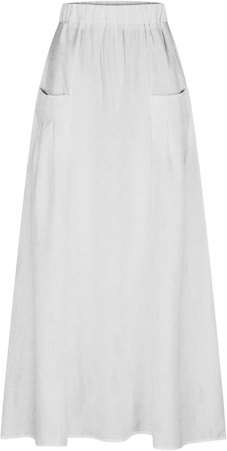 Women Casual Skirts with Pockets Plus Size Maxi Skirts High Waist Pleated Skirt Long A Line Skirts Flowy Travel