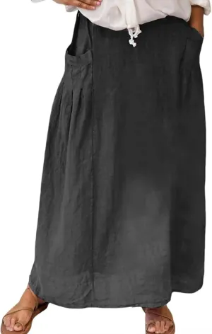 Women Casual Skirts with Pockets Plus Size Maxi Skirts High Waist Pleated Skirt Long A Line Skirts Flowy Travel