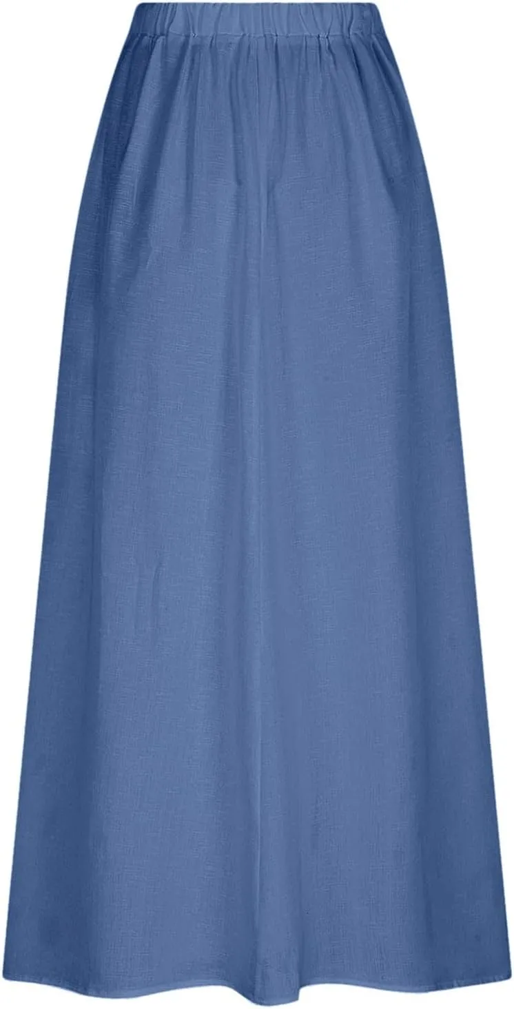 Women Casual Skirts with Pockets Plus Size Maxi Skirts High Waist Pleated Skirt Long A Line Skirts Flowy Travel