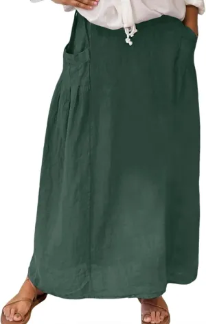 Women Casual Skirts with Pockets Plus Size Maxi Skirts High Waist Pleated Skirt Long A Line Skirts Flowy Travel