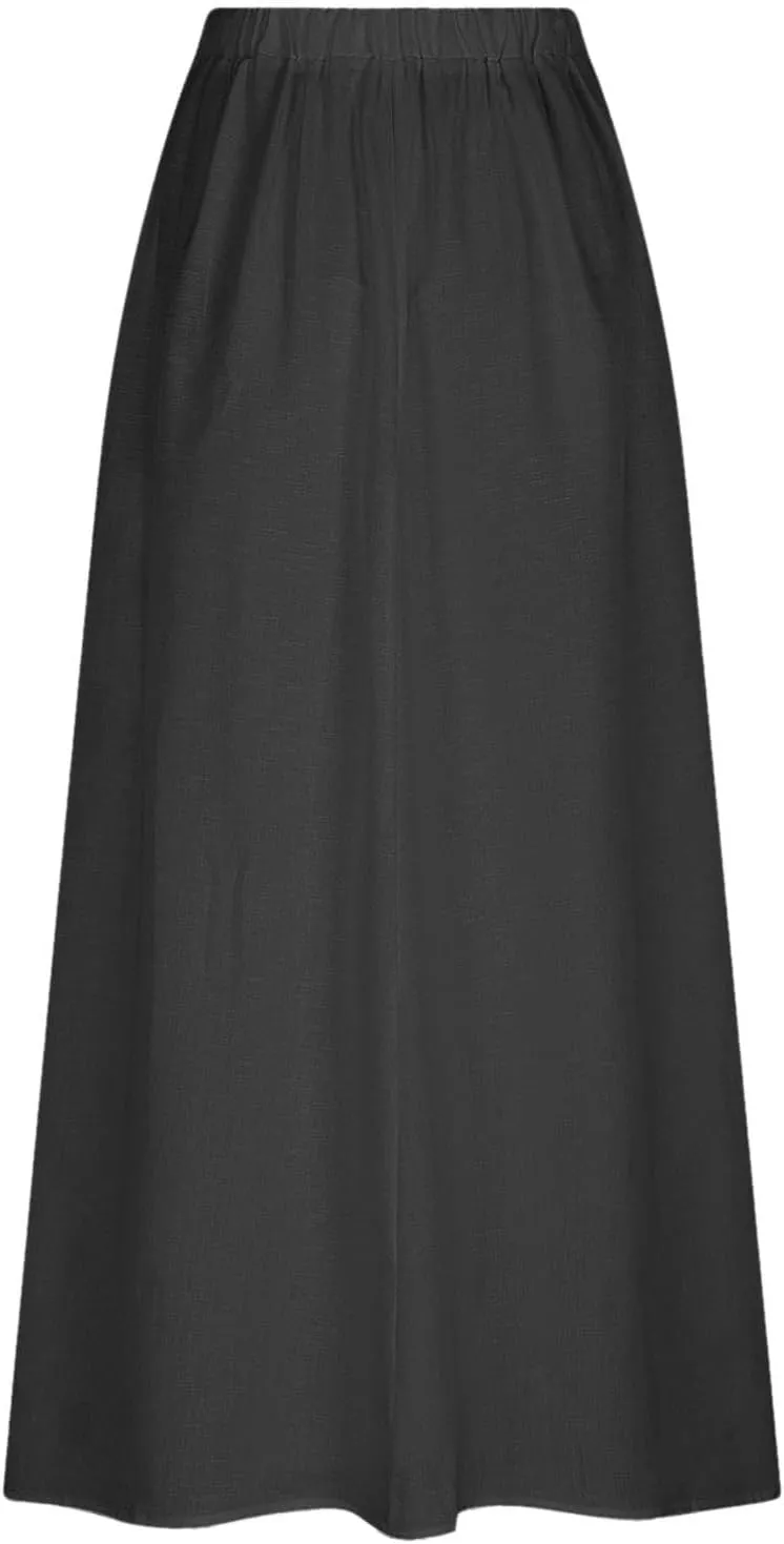 Women Casual Skirts with Pockets Plus Size Maxi Skirts High Waist Pleated Skirt Long A Line Skirts Flowy Travel