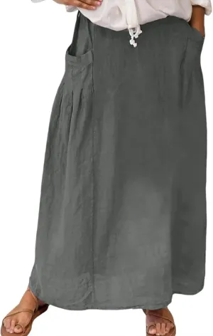 Women Casual Skirts with Pockets Plus Size Maxi Skirts High Waist Pleated Skirt Long A Line Skirts Flowy Travel