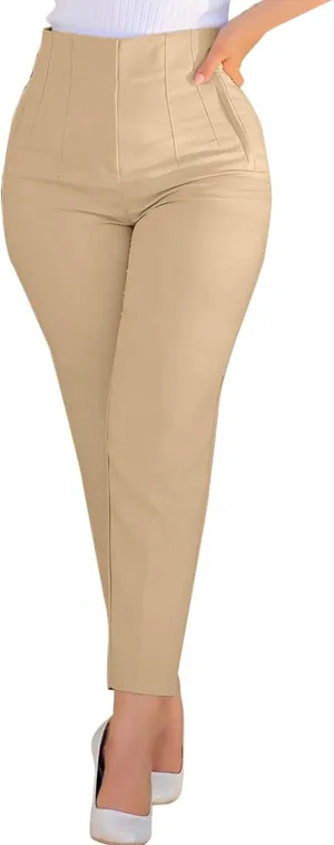 Women High Waist Dress Pants Business Office Zip Slim Skinny Dressy Trousers Solid Comfy Work Pant with Pockets 2024