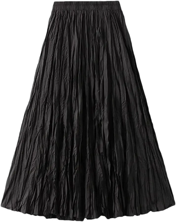 Women High Waist Pleated Skirt Long Maxi Folds Skirt Aesthetic A Line Lady Long Skirts