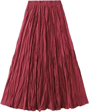 Women High Waist Pleated Skirt Long Maxi Folds Skirt Aesthetic A Line Lady Long Skirts