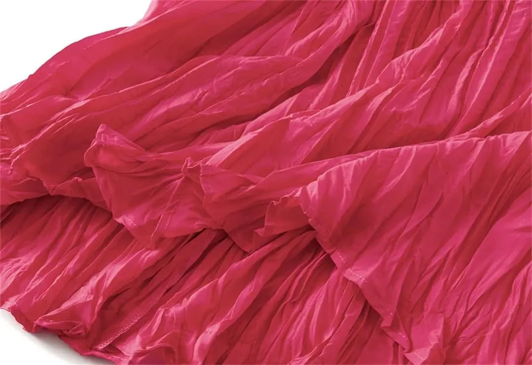 Women High Waist Pleated Skirt Long Maxi Folds Skirt Aesthetic A Line Lady Long Skirts