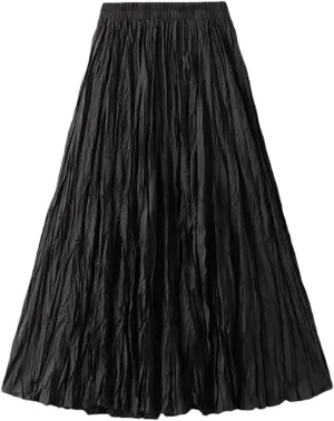Women High Waist Pleated Skirt Long Maxi Folds Skirt Aesthetic A Line Lady Long Skirts