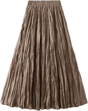Women High Waist Pleated Skirt Long Maxi Folds Skirt Aesthetic A Line Lady Long Skirts