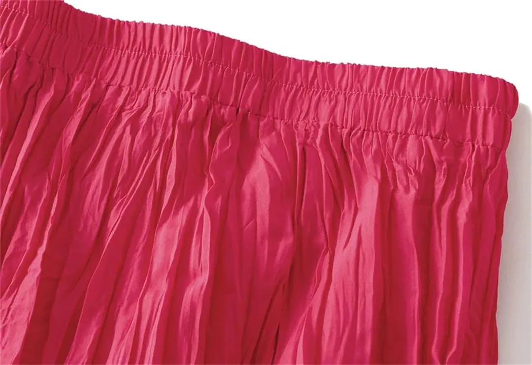 Women High Waist Pleated Skirt Long Maxi Folds Skirt Aesthetic A Line Lady Long Skirts
