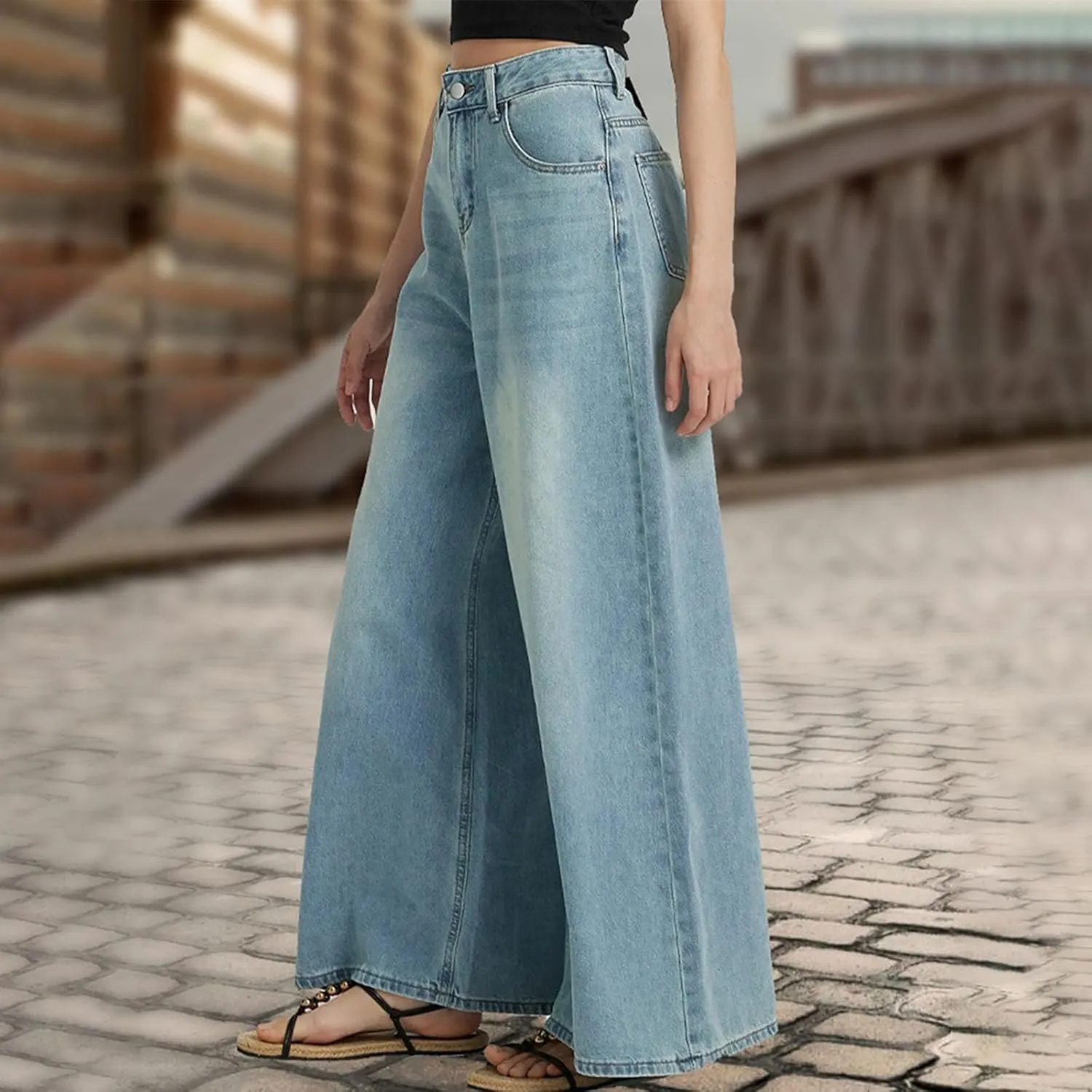 Women High Waisted Wide Leg Jeans Boyfriend Baggy Y2K Denim Pants Loose Palazzo Pants, Women's Trendy Denim Trousers