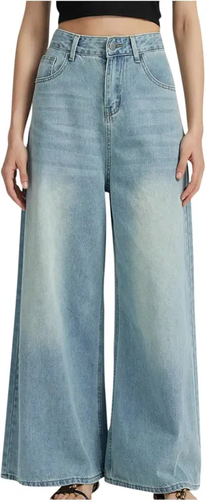 Women High Waisted Wide Leg Jeans Boyfriend Baggy Y2K Denim Pants Loose Palazzo Pants, Women's Trendy Denim Trousers