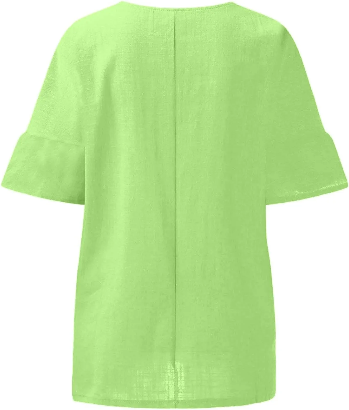 Women Linen Shirts V Neck Buttons Blouses Solid Color Soft Tee Shirt Long Sleeve Loose Fit Shirt