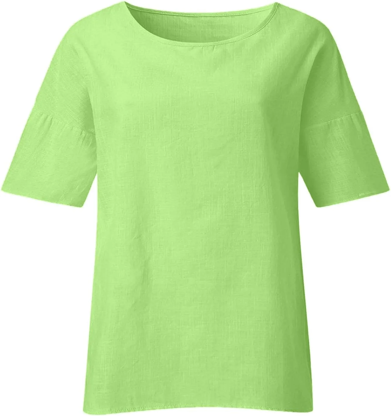 Women Linen Shirts V Neck Buttons Blouses Solid Color Soft Tee Shirt Long Sleeve Loose Fit Shirt
