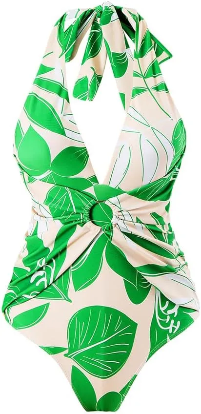 Women One-Piece Swimsuit with Cover up Sarong Wrap Skirt 2PCS Floral Bathing Suits Summer Holiday Beachwear