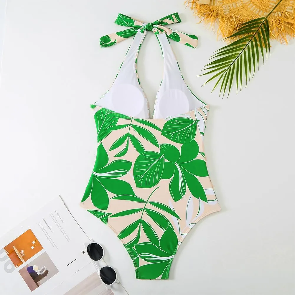 Women One-Piece Swimsuit with Cover up Sarong Wrap Skirt 2PCS Floral Bathing Suits Summer Holiday Beachwear