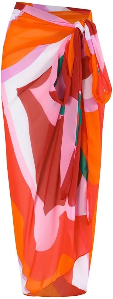 Women One-Piece Swimsuit with Cover up Sarong Wrap Skirt 2PCS Floral Bathing Suits Summer Holiday Beachwear