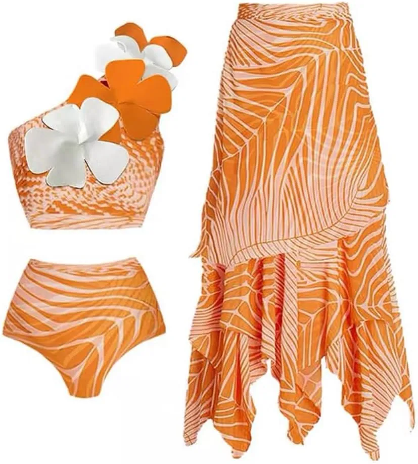 Women One-Piece Swimsuit with Cover up Sarong Wrap Skirt 2PCS Floral Bathing Suits Summer Holiday Beachwear