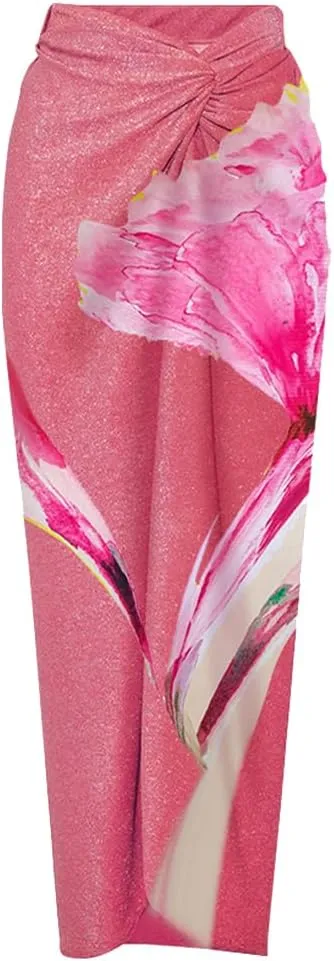 Women One-Piece Swimsuit with Cover up Sarong Wrap Skirt 2PCS Floral Bathing Suits Summer Holiday Beachwear