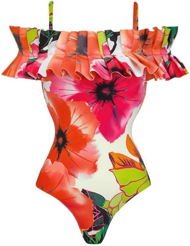 Women One-Piece Swimsuit with Cover up Sarong Wrap Skirt 2PCS Floral Bathing Suits Summer Holiday Beachwear