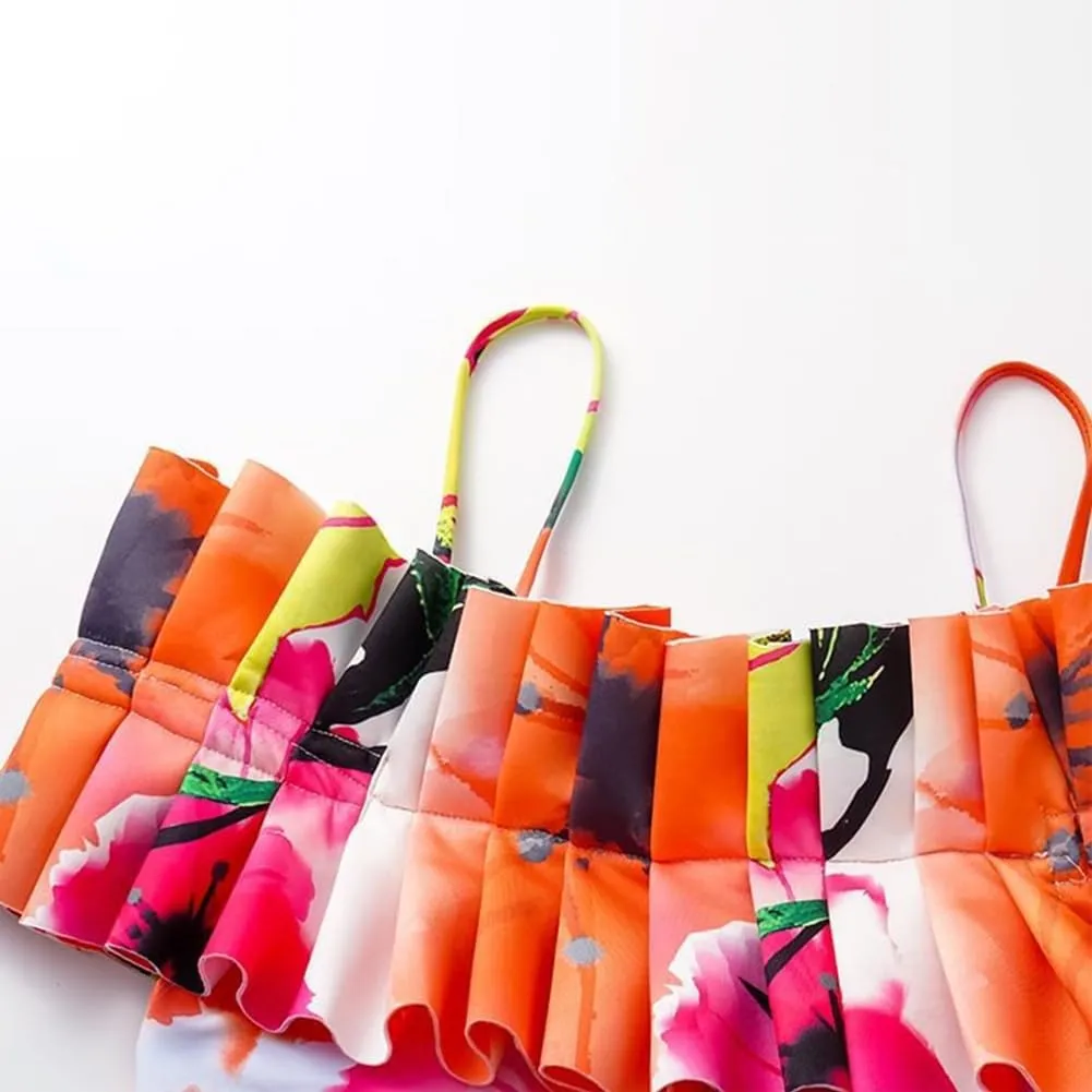 Women One-Piece Swimsuit with Cover up Sarong Wrap Skirt 2PCS Floral Bathing Suits Summer Holiday Beachwear