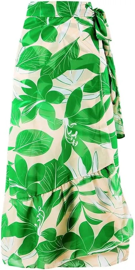 Women One-Piece Swimsuit with Cover up Sarong Wrap Skirt 2PCS Floral Bathing Suits Summer Holiday Beachwear